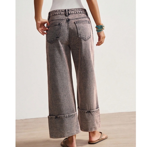 Western Mineral Wash Cuff hem Straight Leg Denim Jeans Pants - Picture 6 of 7